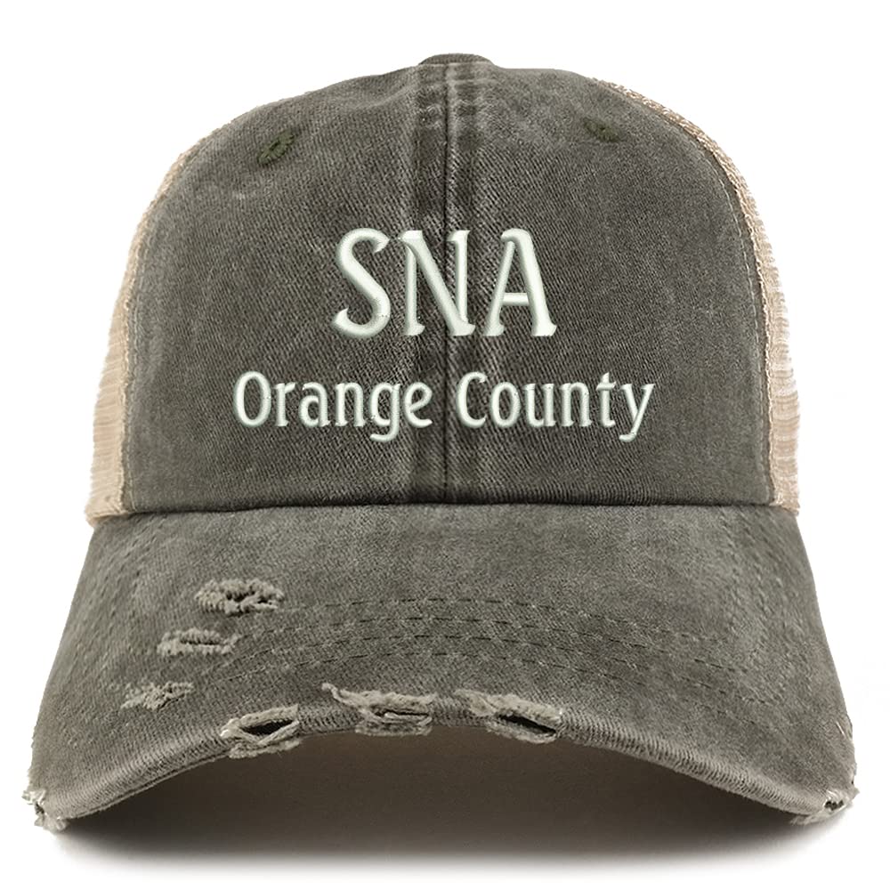 Trendy Apparel Shop SNA Orange County Embroidered Frayed Bill Trucker Mesh Back Cap