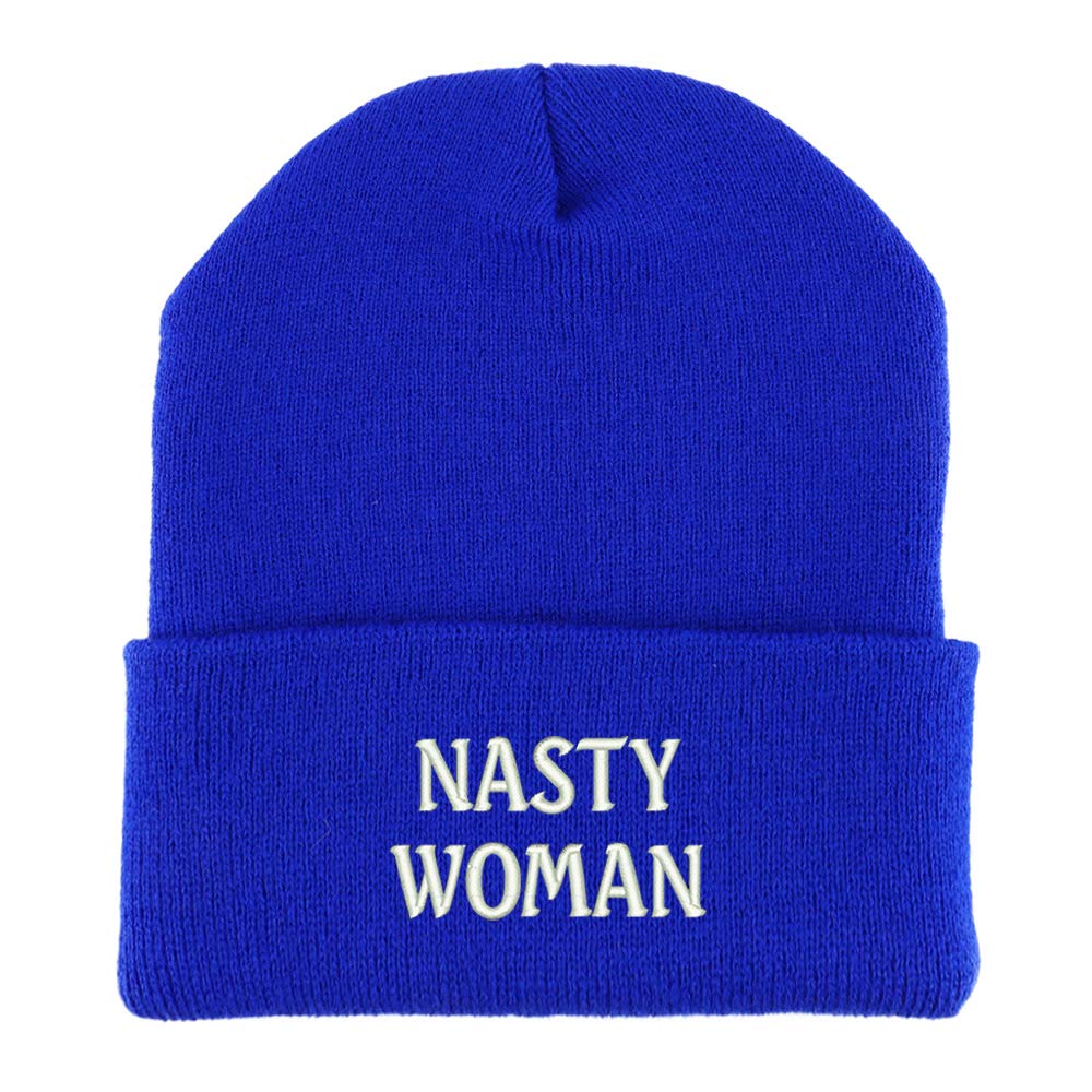 Trendy Apparel Shop Nasty Woman Embroidered Made in USA Cuff Folded Acylic Knit Winter Beanie Hat