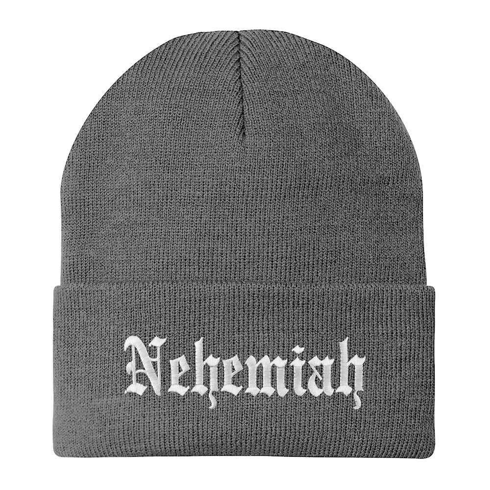 Trendy Apparel Shop Nehemiah Old English Embroidered Long Cuff Beanie
