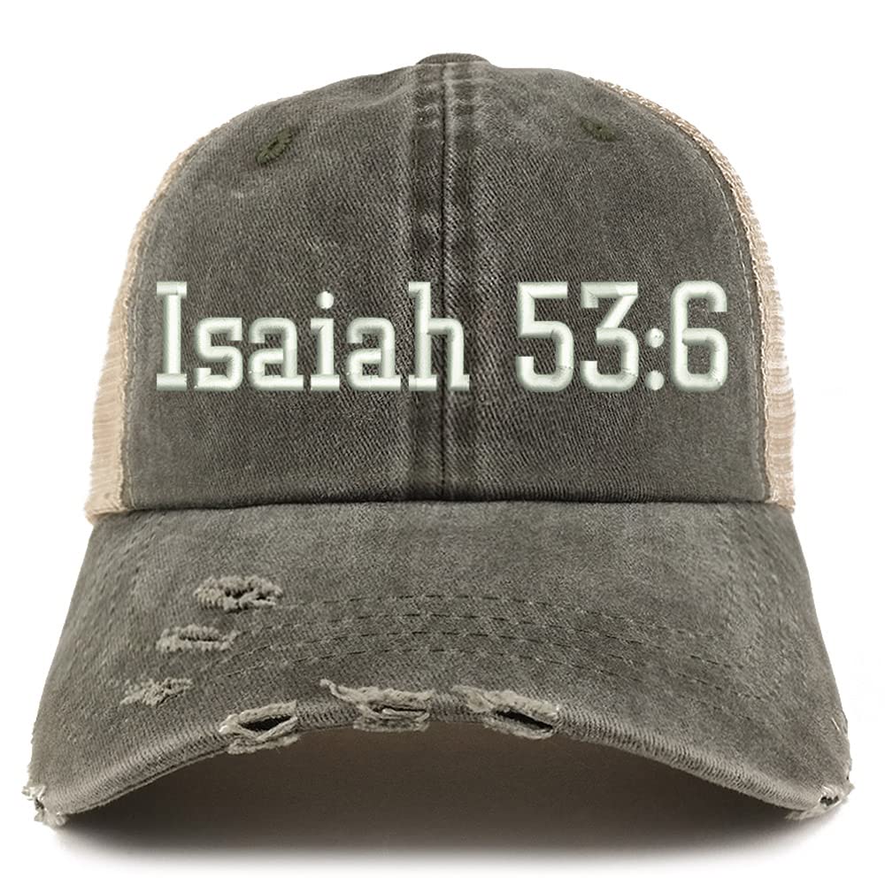 Trendy Apparel Shop Isaiah 53:6 Frayed Bill Trucker Mesh Back Cap