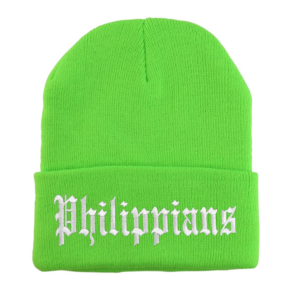 Trendy Apparel Shop Philippians Old English Embroidered Long Cuff Beanie