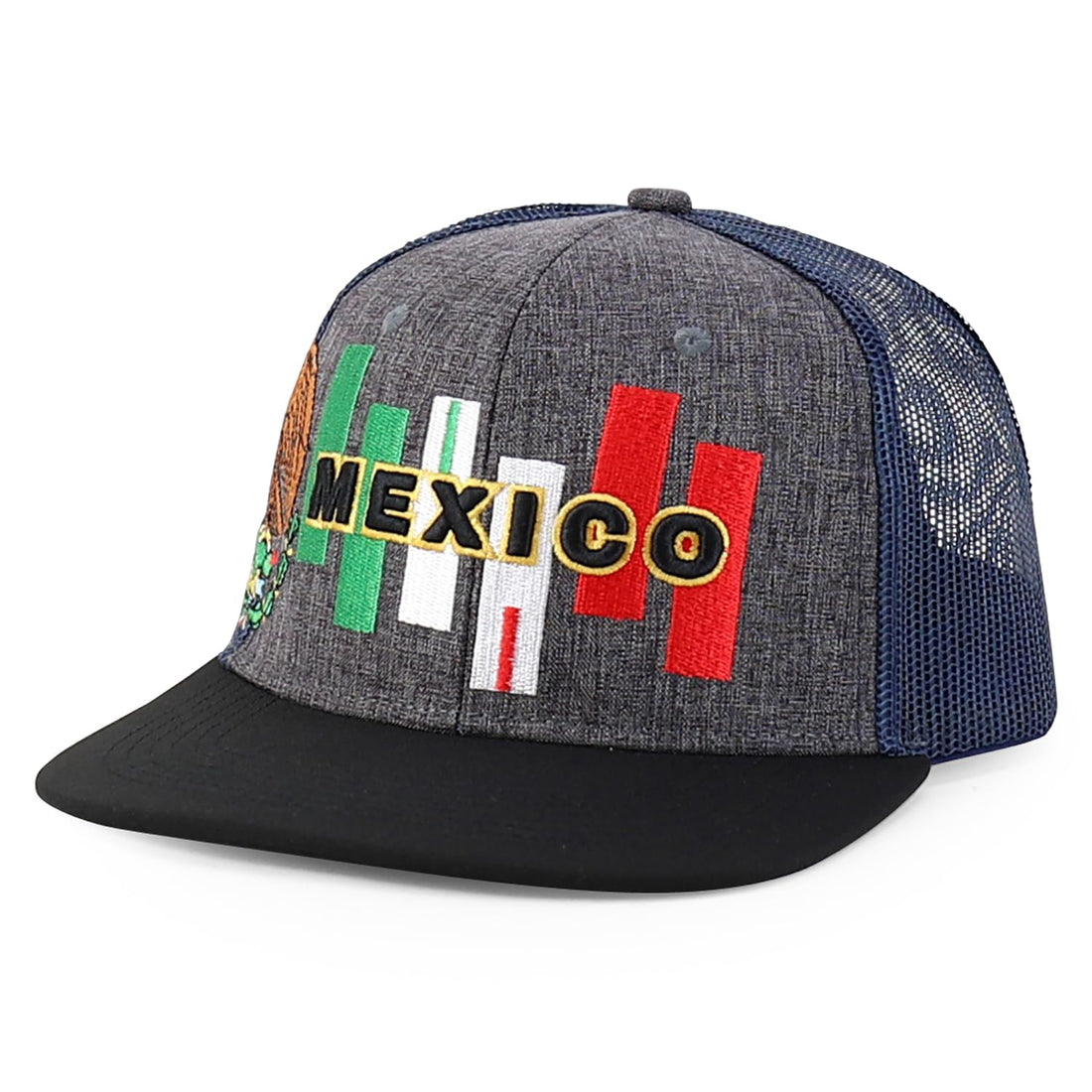 Trendy Apparel Shop 6 Panel Structured 3D Mexico Embroidered Flatbill Snapback Turcker Cap