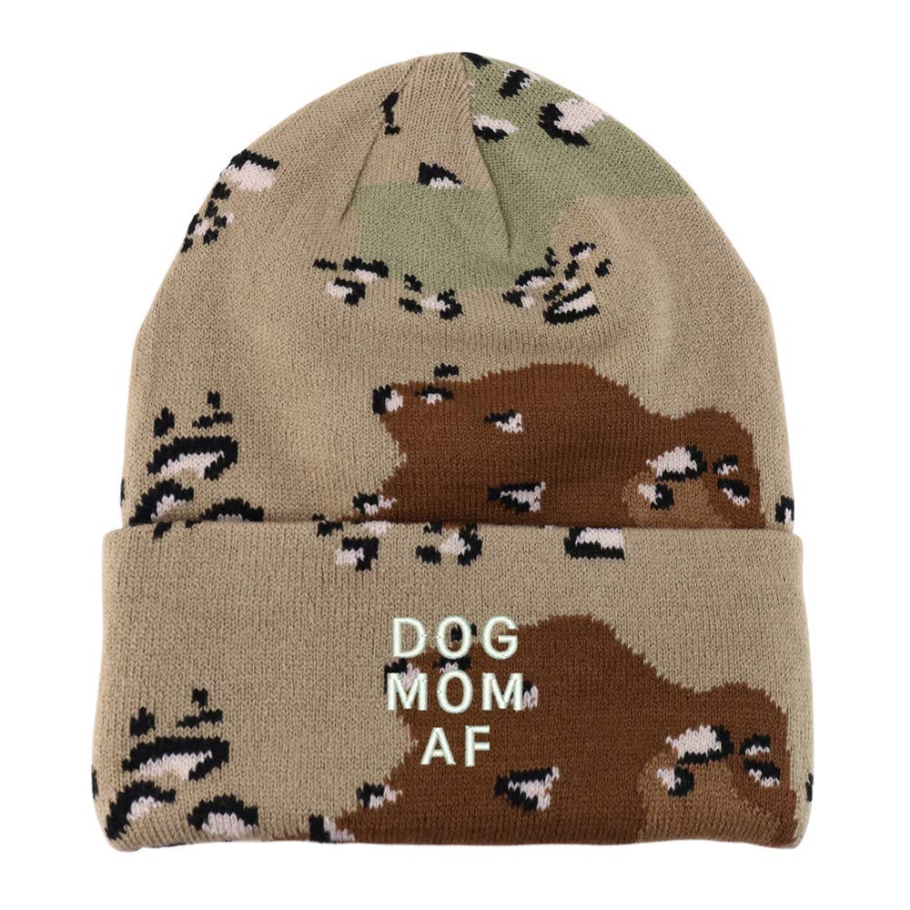 Trendy Apparel Shop Dog Mom AF Embroidered Made in USA Camo Beanie