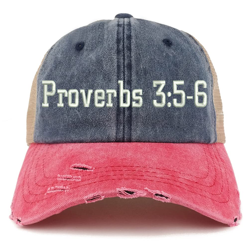 Trendy Apparel Shop Proverbs 3:5-6 Frayed Bill Trucker Mesh Back Cap