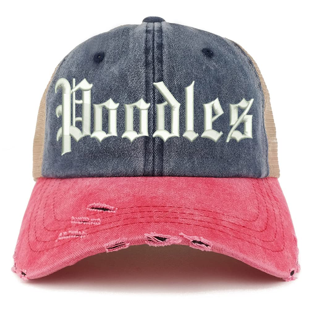 Trendy Apparel Shop Old English Poodles Frayed Bill Trucker Mesh Back Cap