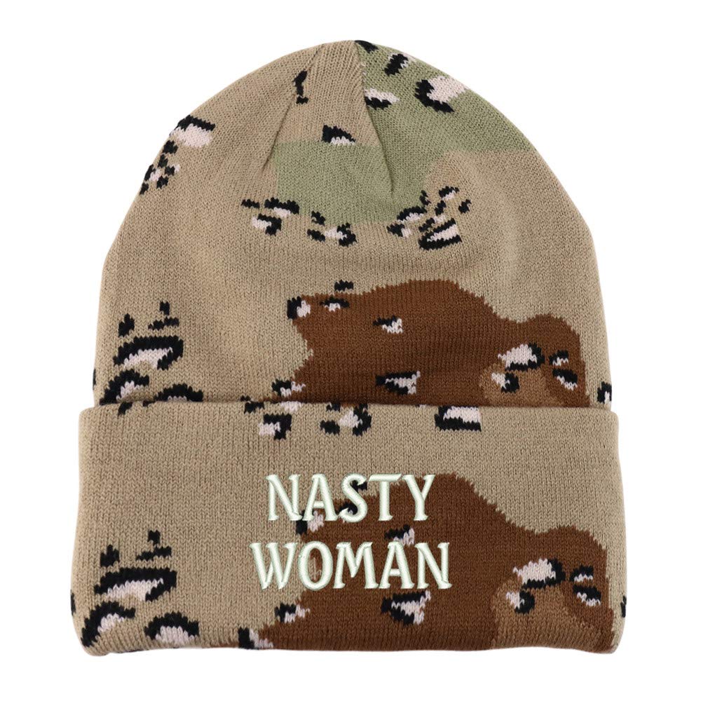Trendy Apparel Shop Nasty Woman Embroidered Made in USA Camo Beanie