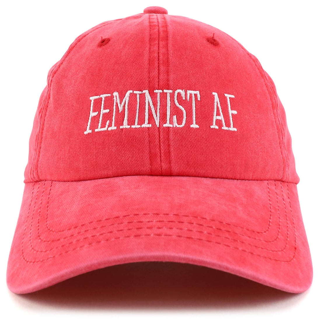 Trendy Apparel Shop Feminist AF Text Embroidered Washed Cotton Unstructured Baseball Cap