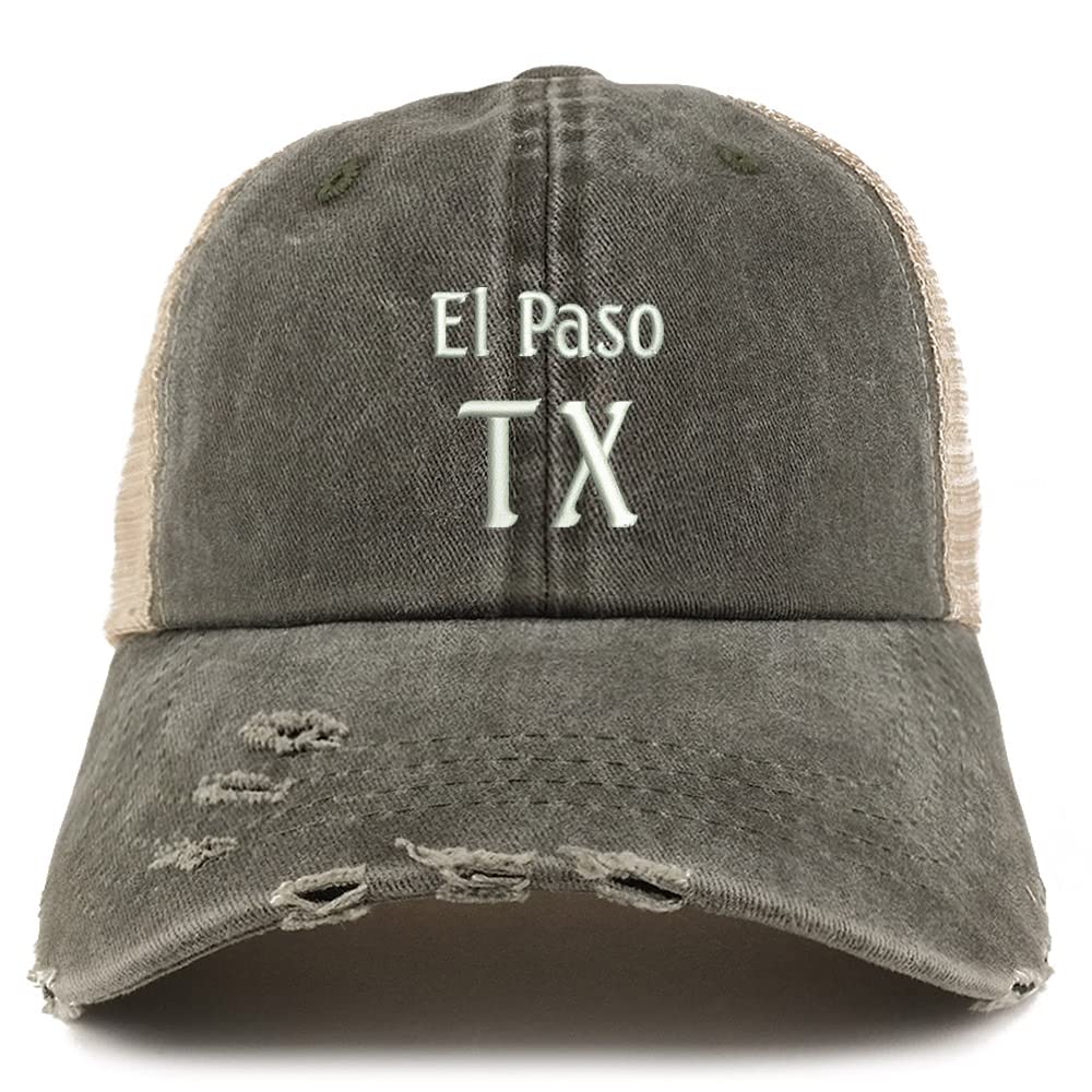 Trendy Apparel Shop El Paso TX Embroidered Frayed Bill Trucker Mesh Back Cap