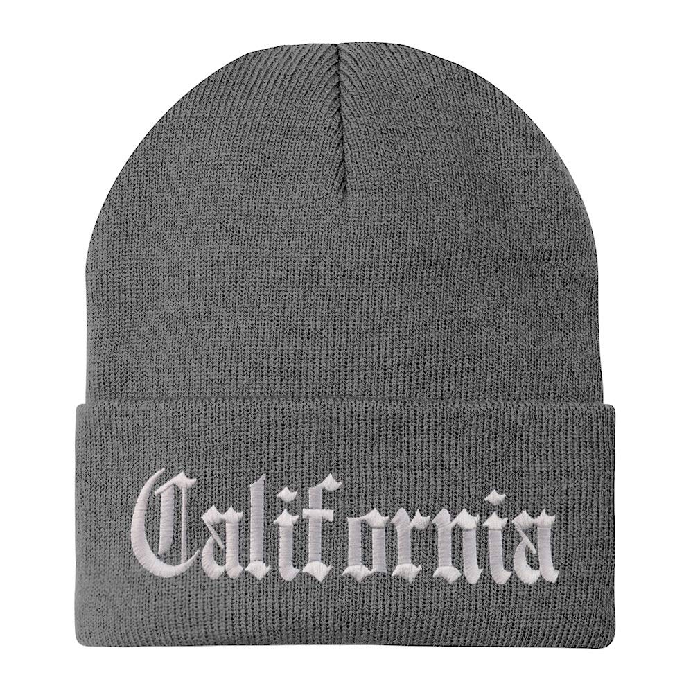 Trendy Apparel Shop California State Old English Embroidered Long Cuff Beanie