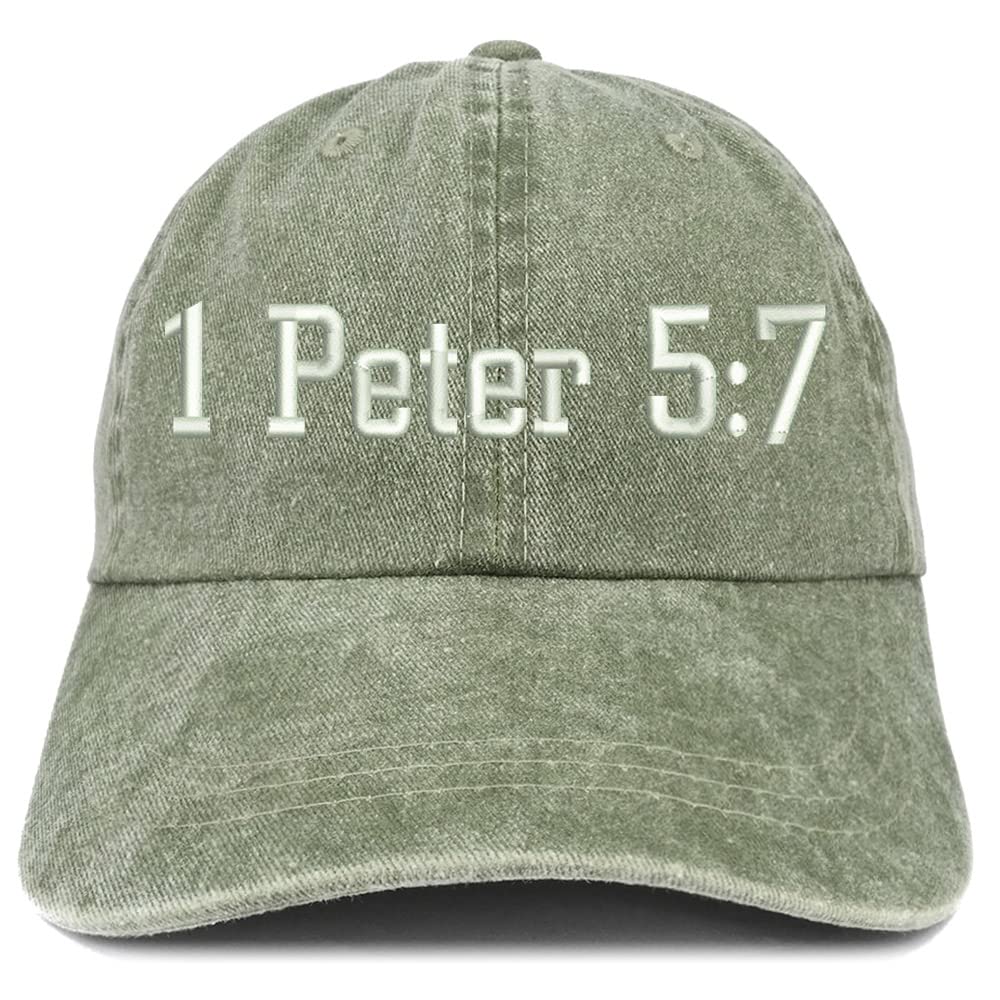 Trendy Apparel Shop 1 Peter 5:7 Washed Pigment Dyed Baseball Cap