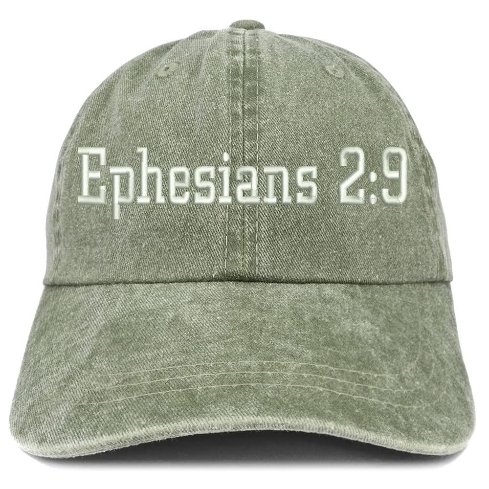 Trendy Apparel Shop Ephesians 2:9 Washed Pigment Dyed Baseball Cap