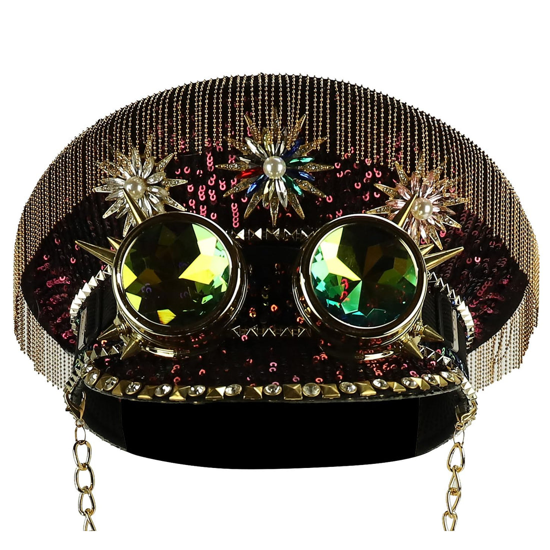Trendy Apparel Shop Festival Party Sparkly Sequin Rhinestone Captain Hat
