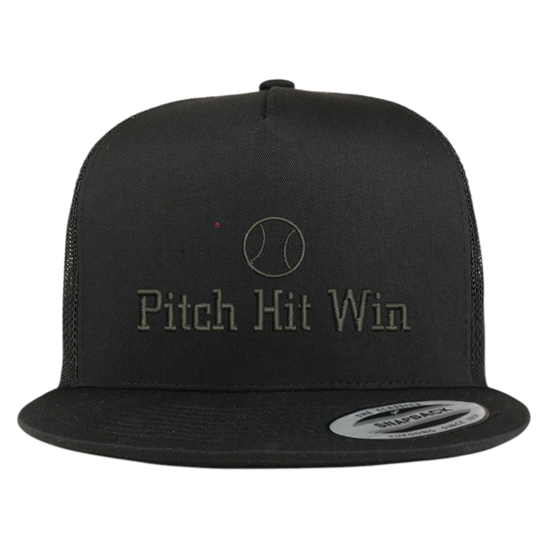 Trendy Apparel Shop Pitch Hit Win Embroidered 5 Panel Flatbill Trucker Mesh Cap