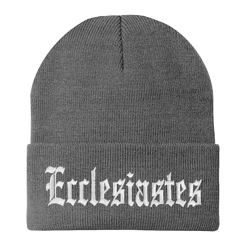 Trendy Apparel Shop Ecclesiastes Old English Embroidered Long Cuff Beanie