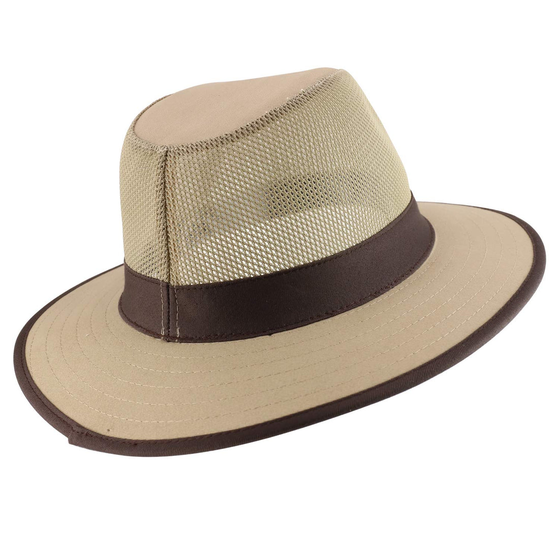 Trendy Apparel Shop Men's Cotton Canvas Mesh Crown Wide Brim Fedora Hat