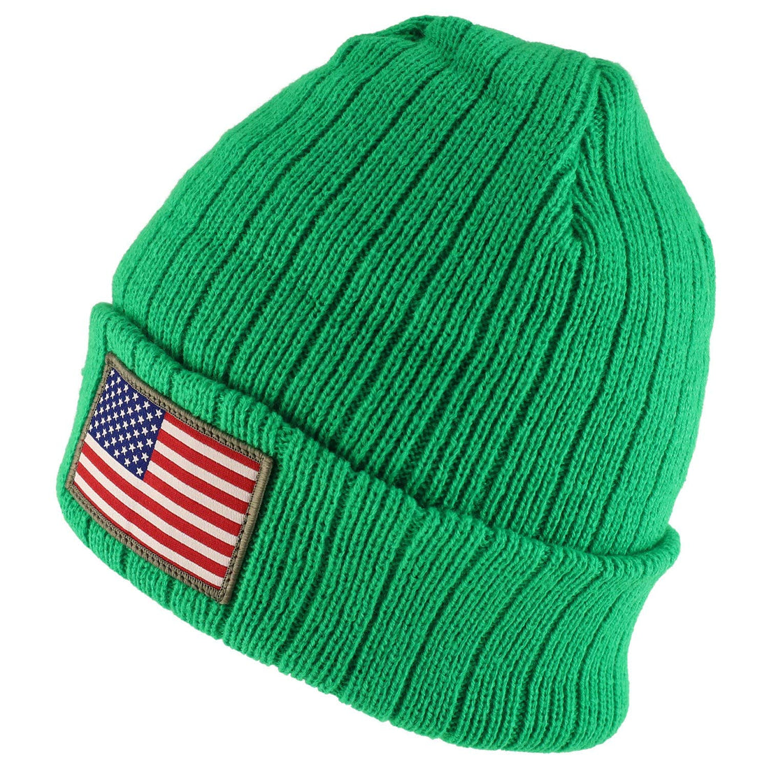 Trendy Apparel Shop USA Flag Patch Embroidered Outdoor Long Cuff Winter Beanie