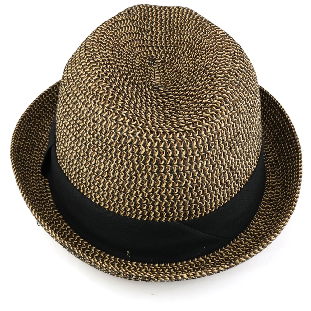 Trendy Apparel Shop Mens Summer Tweed Fedora Hat with Paper Straw Braid