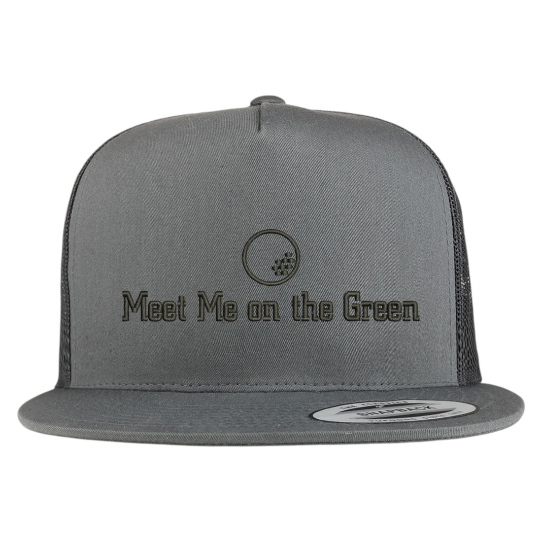 Trendy Apparel Shop Meet Me on the Green Embroidered 5 Panel Flatbill Trucker Mesh Cap