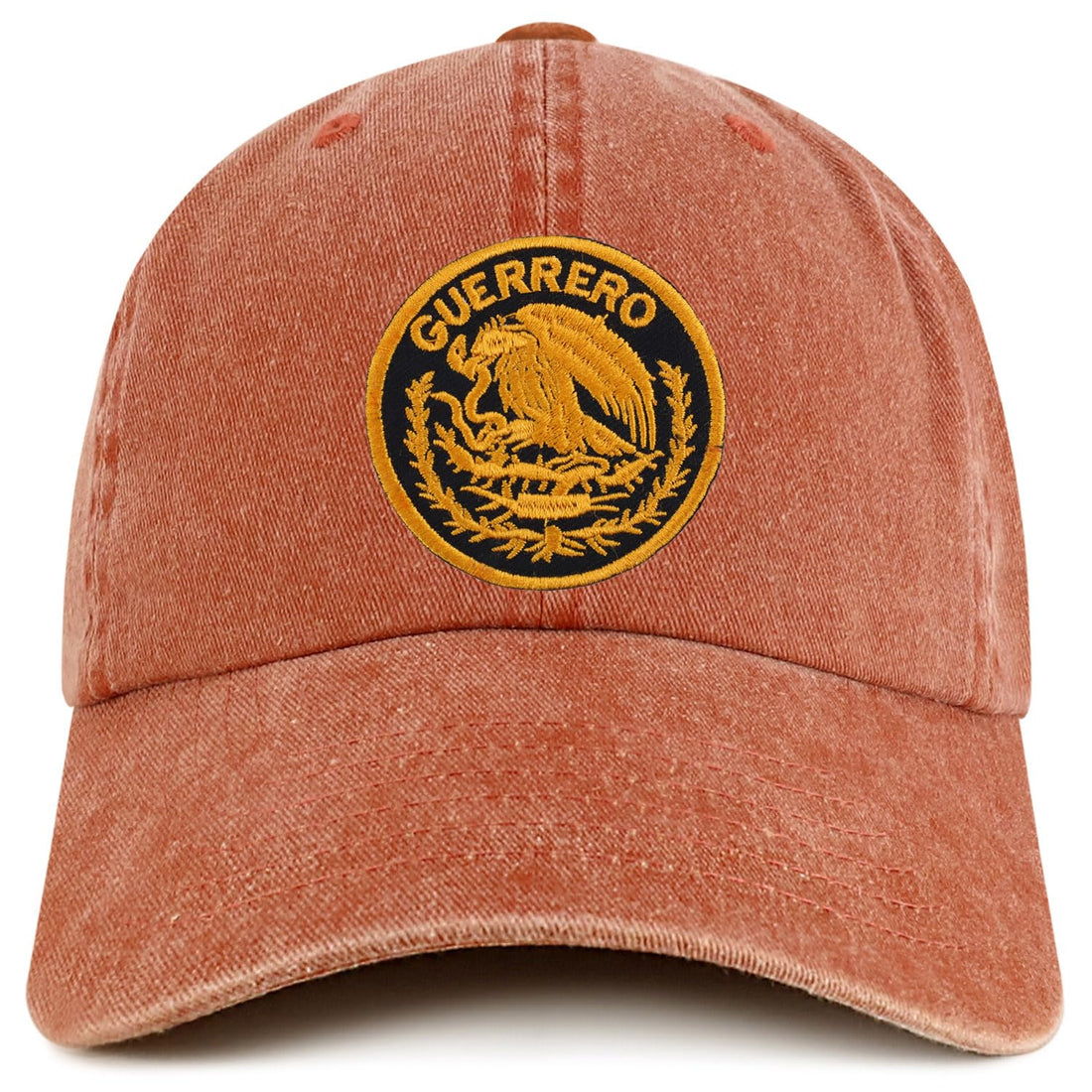 Trendy Apparel Shop Guerrero Mexico Gold Embroidered Patch Pigment Dyed Washed Baseball Cap
