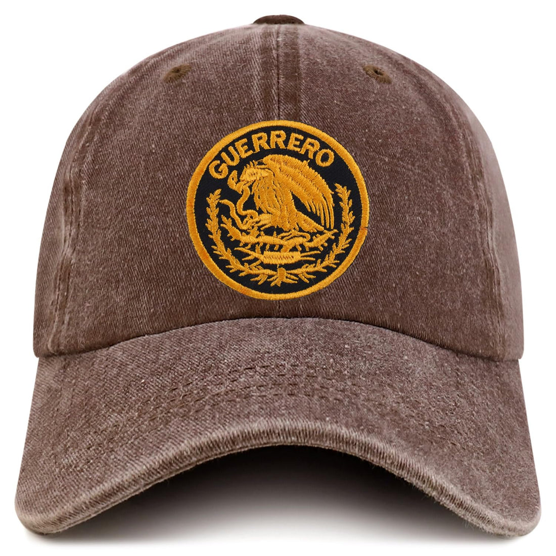 Trendy Apparel Shop Guerrero Mexico Gold Embroidered Patch Pigment Dyed Washed Baseball Cap