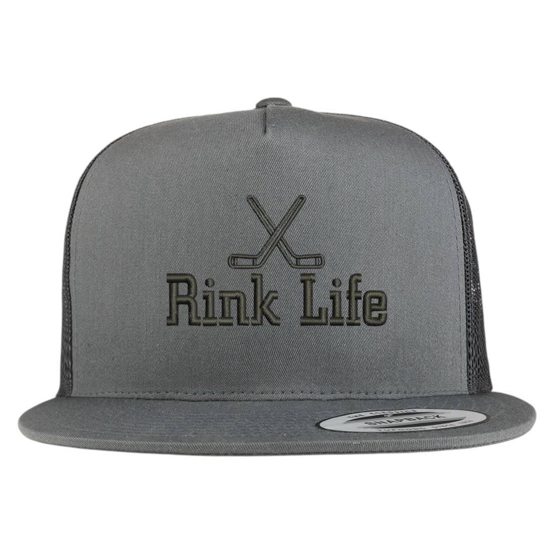 Trendy Apparel Shop Hockey Rink Life Embroidered 5 Panel Flatbill Trucker Mesh Cap