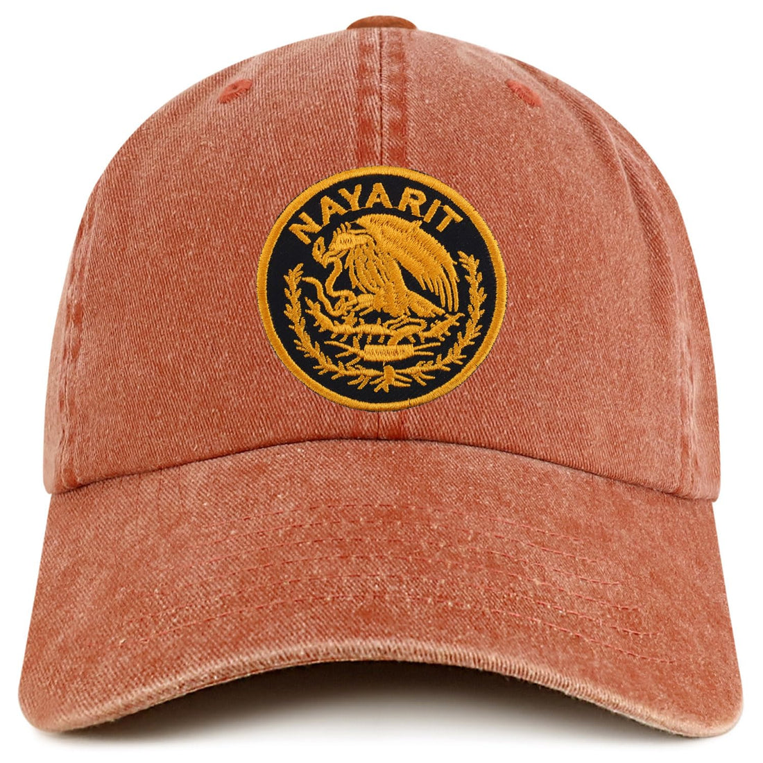 Trendy Apparel Shop Nayarit Mexico Gold Embroidered Patch Pigment Dyed Washed Baseball Cap