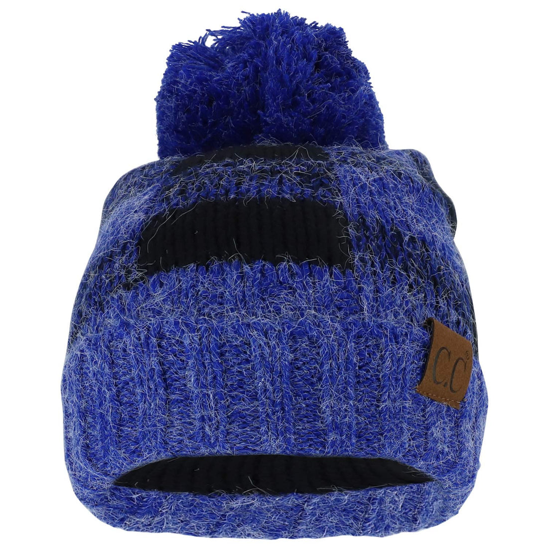 Trendy Apparel Shop Buffalo Checkered Pom Cuff Winter Mohair Knit Beanie