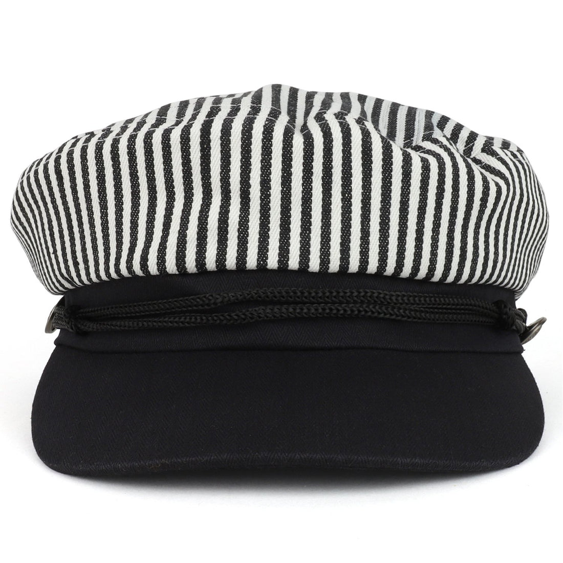 Trendy Apparel Shop Greek Sailor Fisherman Stripe Crown Baker Boy Hat with Rope Band