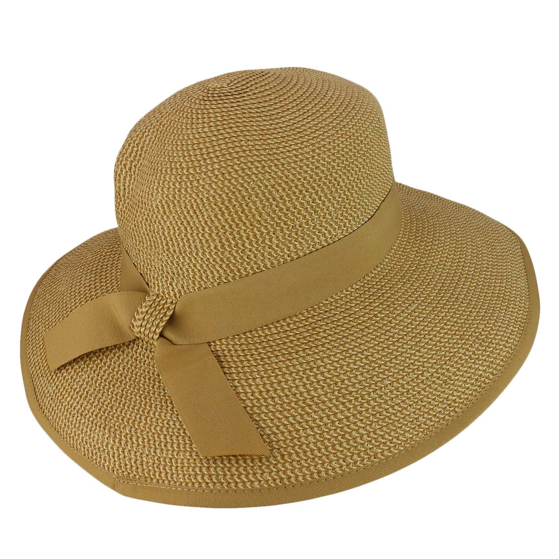 Trendy Apparel Shop UPF 50+ Grosgrain Ribbon Band Paper Braid Tweed Sun Hat
