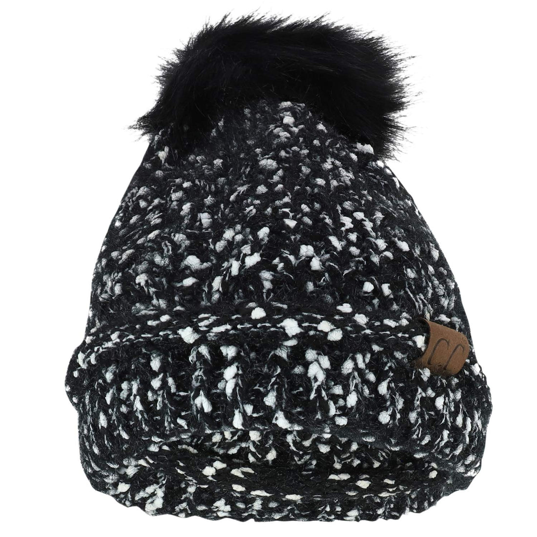 Trendy Apparel Shop Marled Winter Fur Pom Cuff Long Stretchy Beanie
