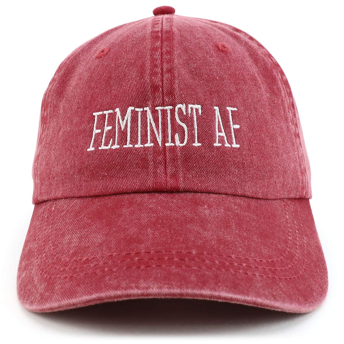 Trendy Apparel Shop Feminist AF Text Embroidered Washed Cotton Unstructured Baseball Cap