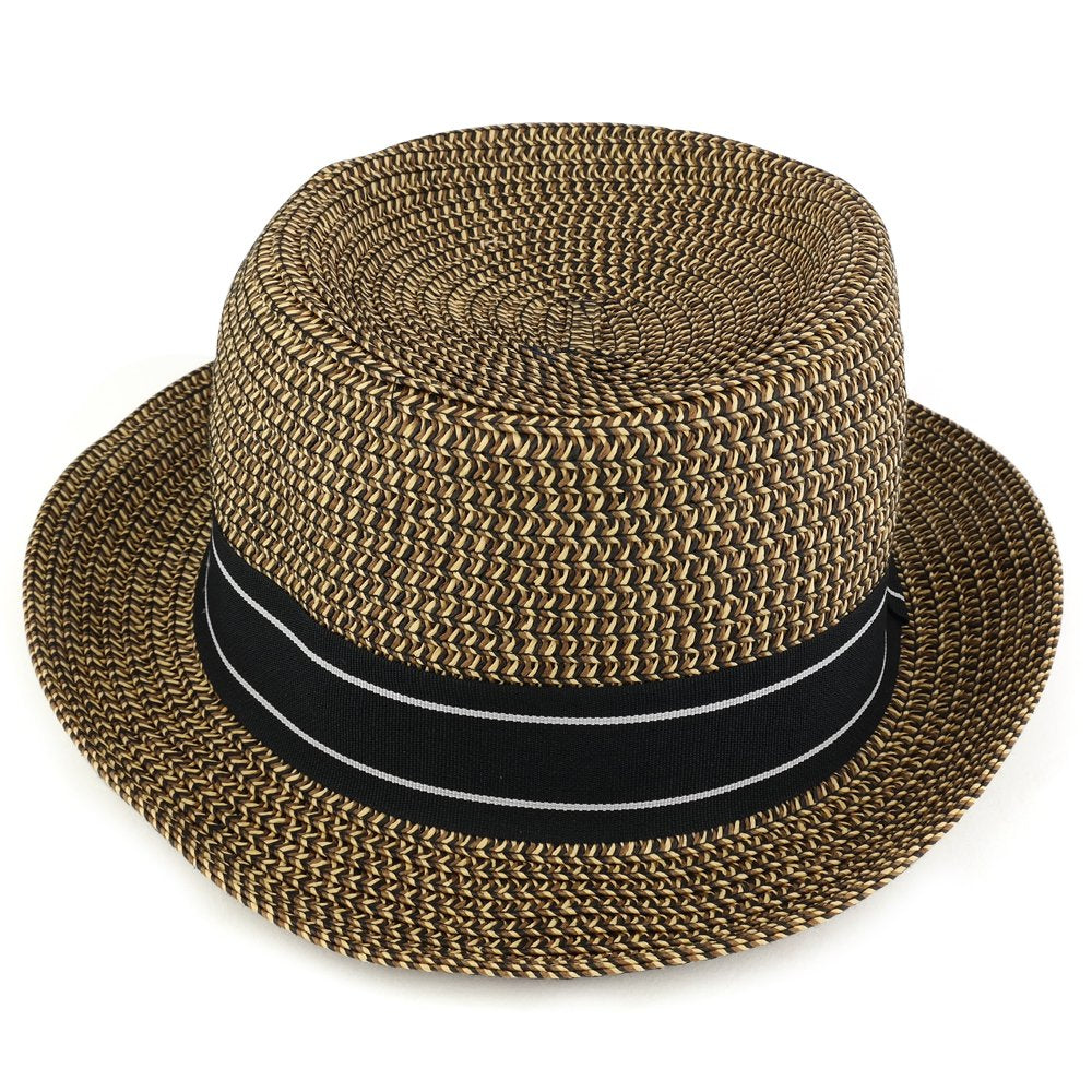 Trendy Apparel Shop Mens Summer Tweed Pork Pie Paper Braid Fedora Hat
