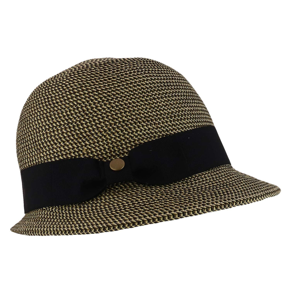 Trendy Apparel Shop UPF 50+ Grosgrain Band Slanted Brim Paper Braid Cloche Hat