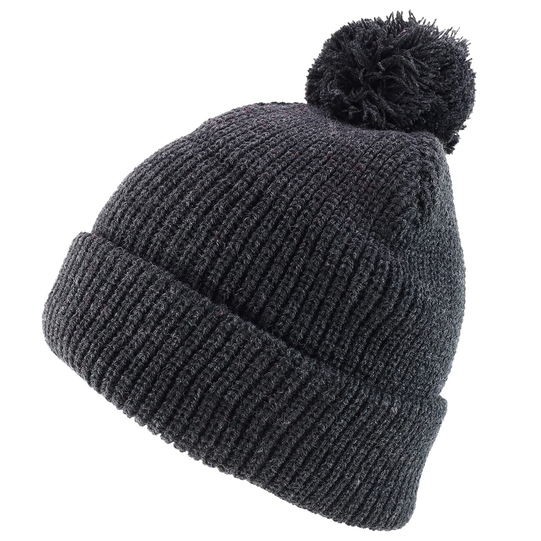 Trendy Apparel Shop XXL Oversized Solid Pom Pom Winter Ribbed Cuffed Beanie