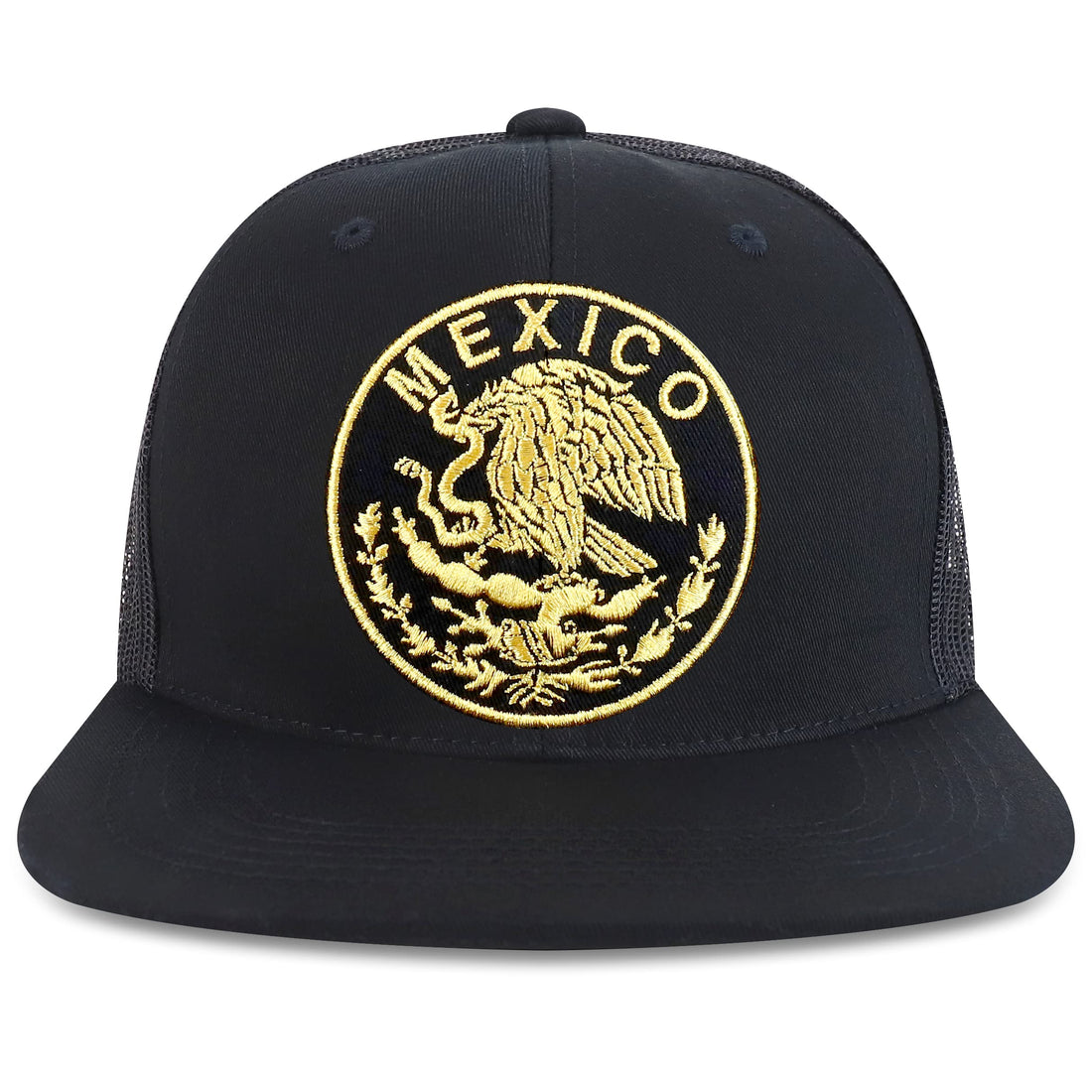 Trendy Apparel Shop Oversized XXL City of Mexico Eagle Embroidered Flat Bill Trucker Mesh Cap
