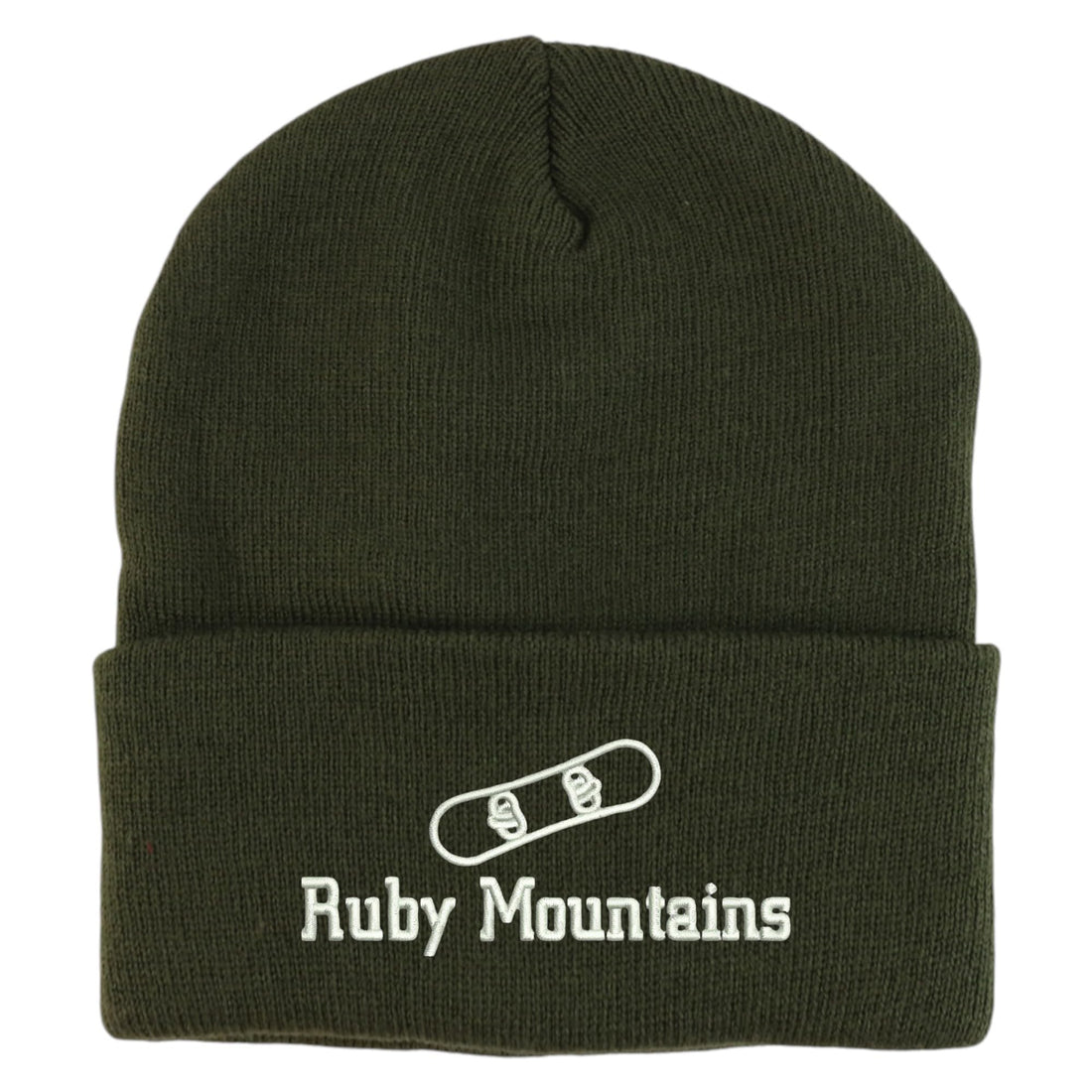 Trendy Apparel Shop Ruby Mountains Snowboard Logo Embroidered Long Cuff Beanie