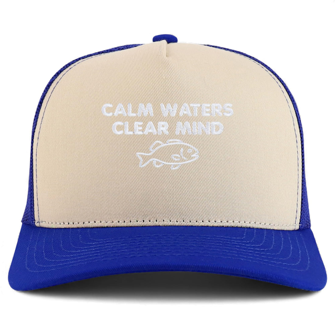 Trendy Apparel Shop Calm Waters Clear Mind Embroidered 5 Panel Snapback Trucker Cap