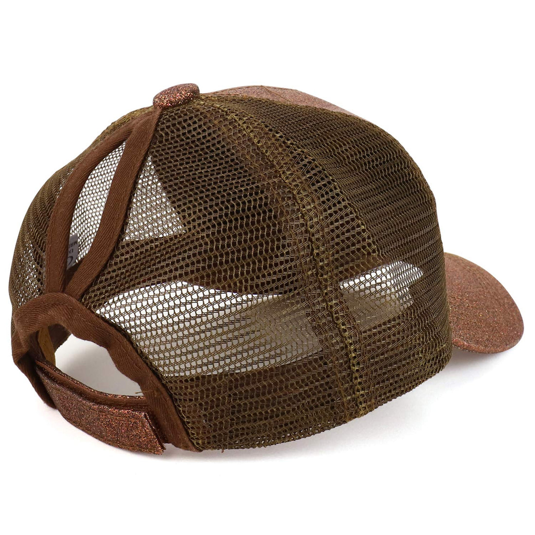 Trendy Apparel Shop Ladies Ponytail Structured Metallic Glitter Mesh Trucker Cap