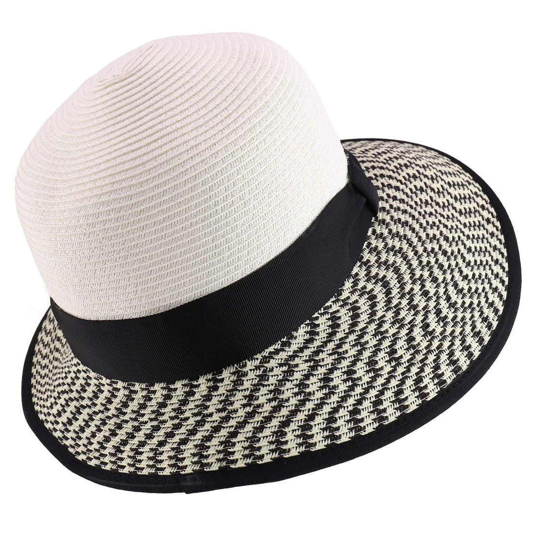 Trendy Apparel Shop UPF 50+ Women's Paper Braid Unbalanced Brim Sun Hat