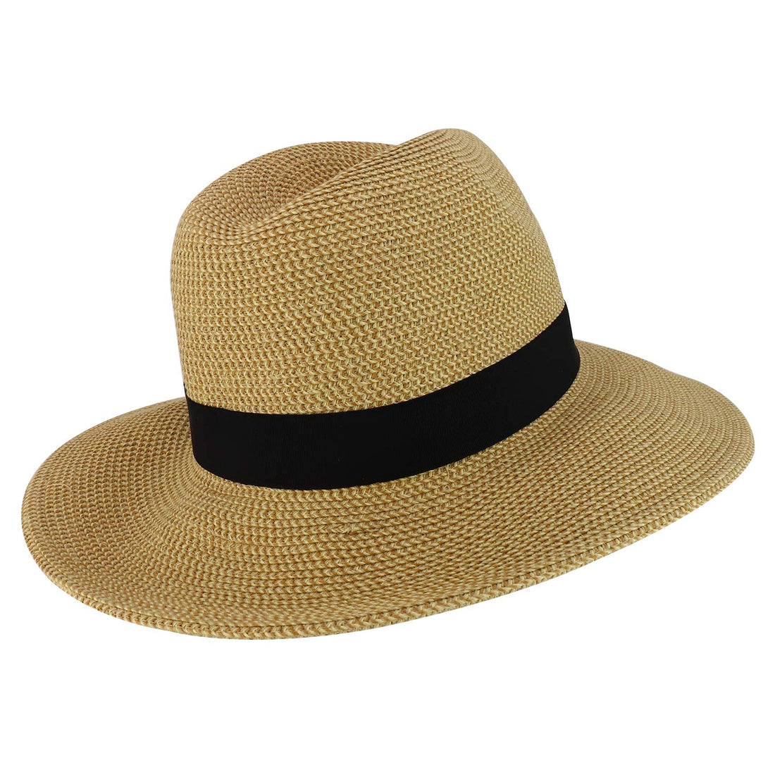 Trendy Apparel Shop UPF 50+ Paper Braid Tweed Large Flat Brim Fedora Hat