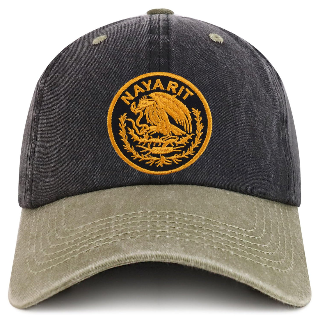Trendy Apparel Shop Nayarit Mexico Gold Embroidered Patch Pigment Dyed Washed Baseball Cap