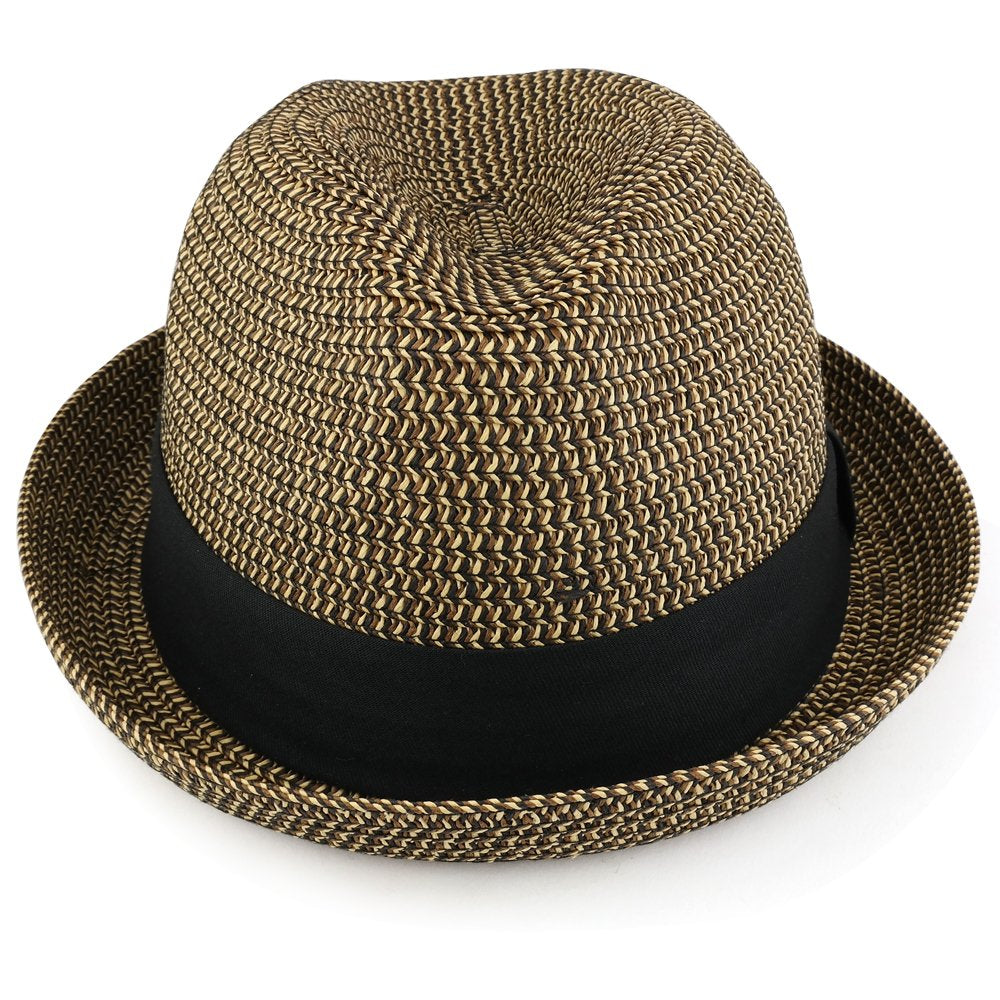 Trendy Apparel Shop Mens Summer Tweed Fedora Hat with Paper Straw Braid