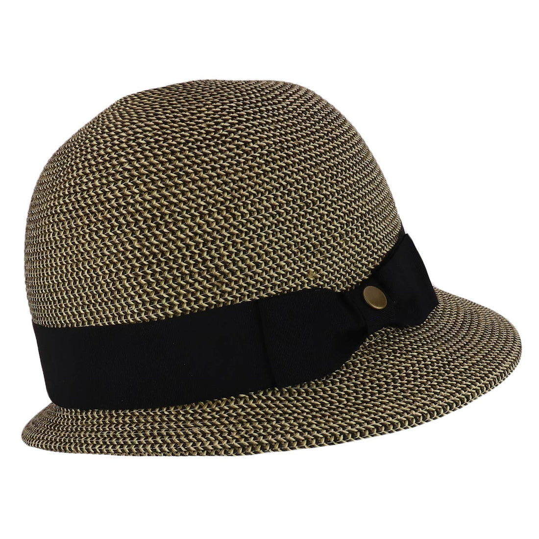 Trendy Apparel Shop UPF 50+ Grosgrain Band Slanted Brim Paper Braid Cloche Hat