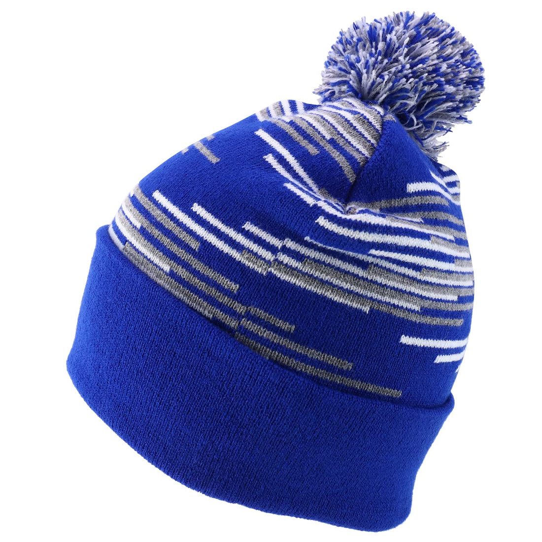 Trendy Apparel Shop Made in USA Staggered Bar Pattern Pom Pom Long Cuff Beanie