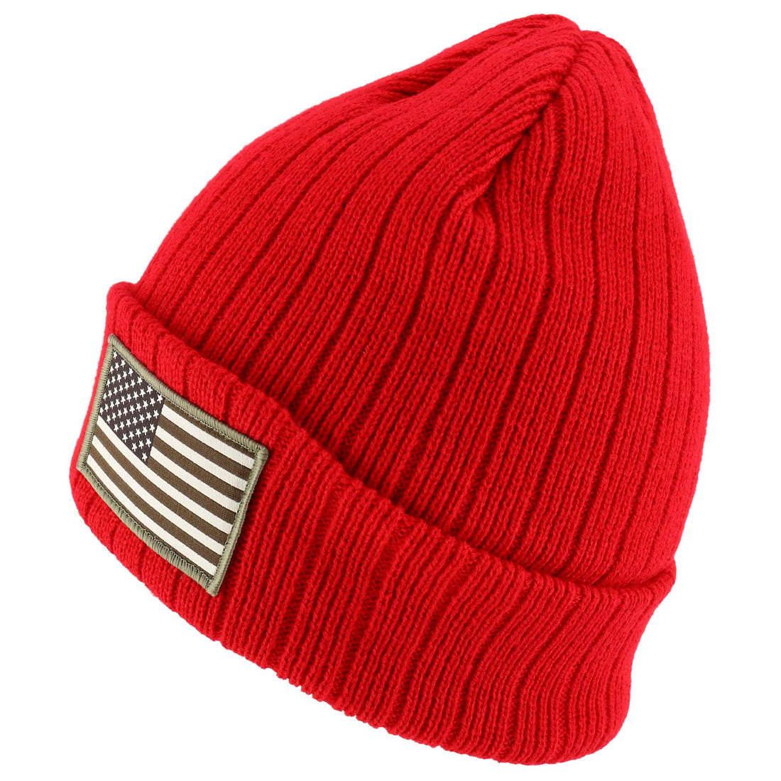 Trendy Apparel Shop USA Flag Patch Embroidered Outdoor Long Cuff Winter Beanie