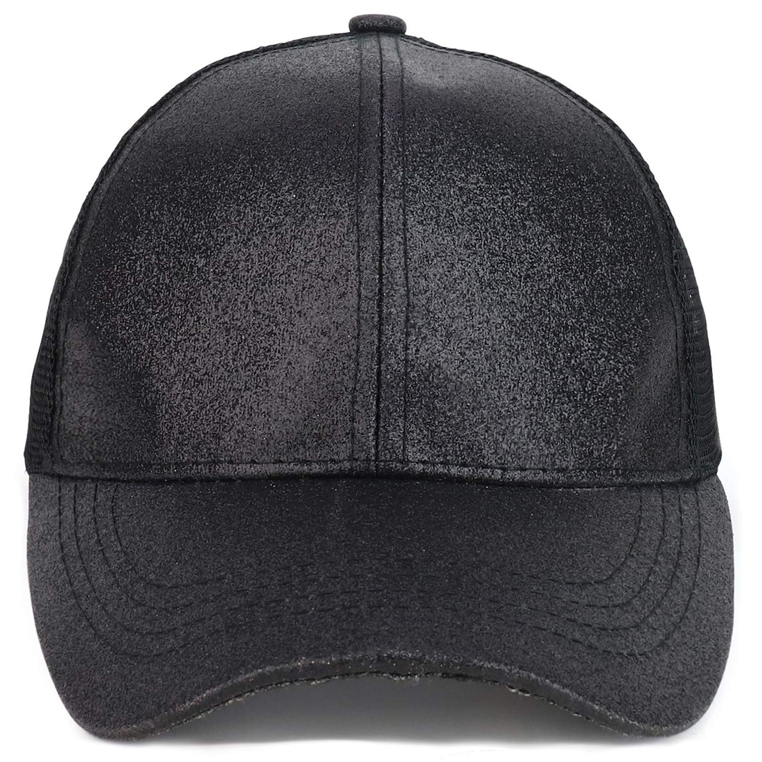 Trendy Apparel Shop Ladies Ponytail Structured Metallic Glitter Mesh Trucker Cap