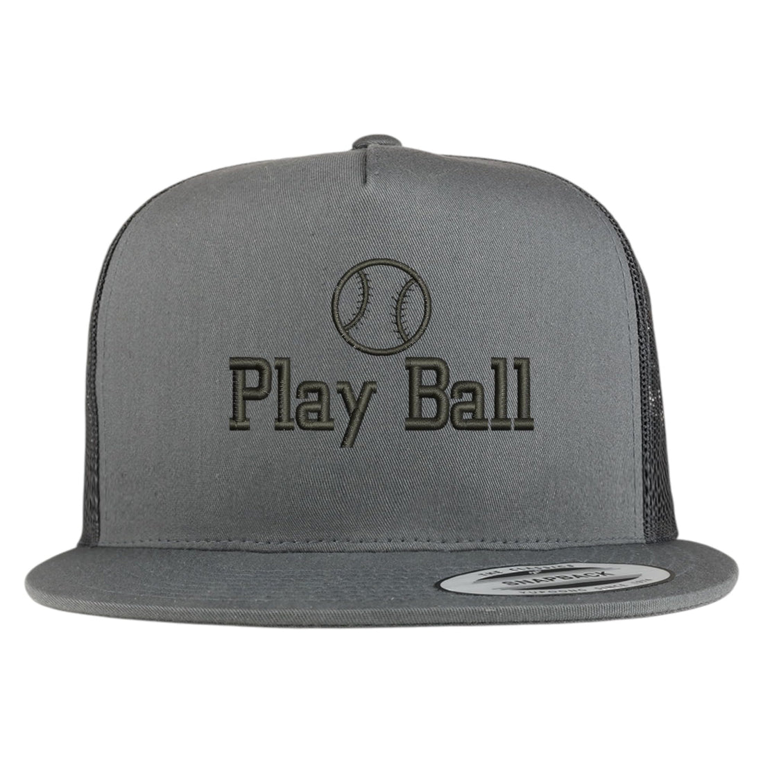 Trendy Apparel Shop Baseball Play Ball Embroidered 5 Panel Flatbill Trucker Mesh Cap