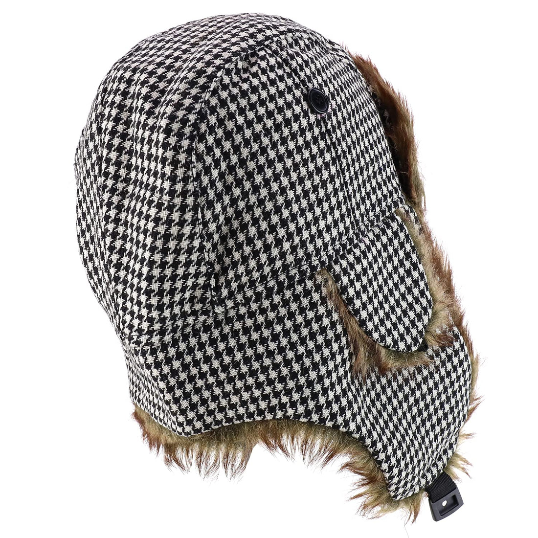 Trendy Apparel Shop Faux Fur Houndstooth Plaid Earflap Winter Trooper Hat