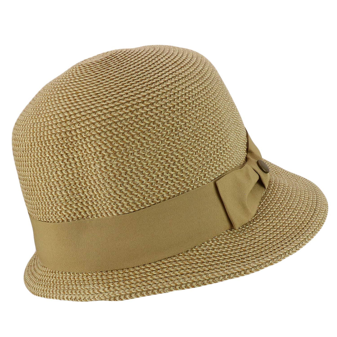 Trendy Apparel Shop UPF 50+ Grosgrain Band Slanted Brim Paper Braid Cloche Hat
