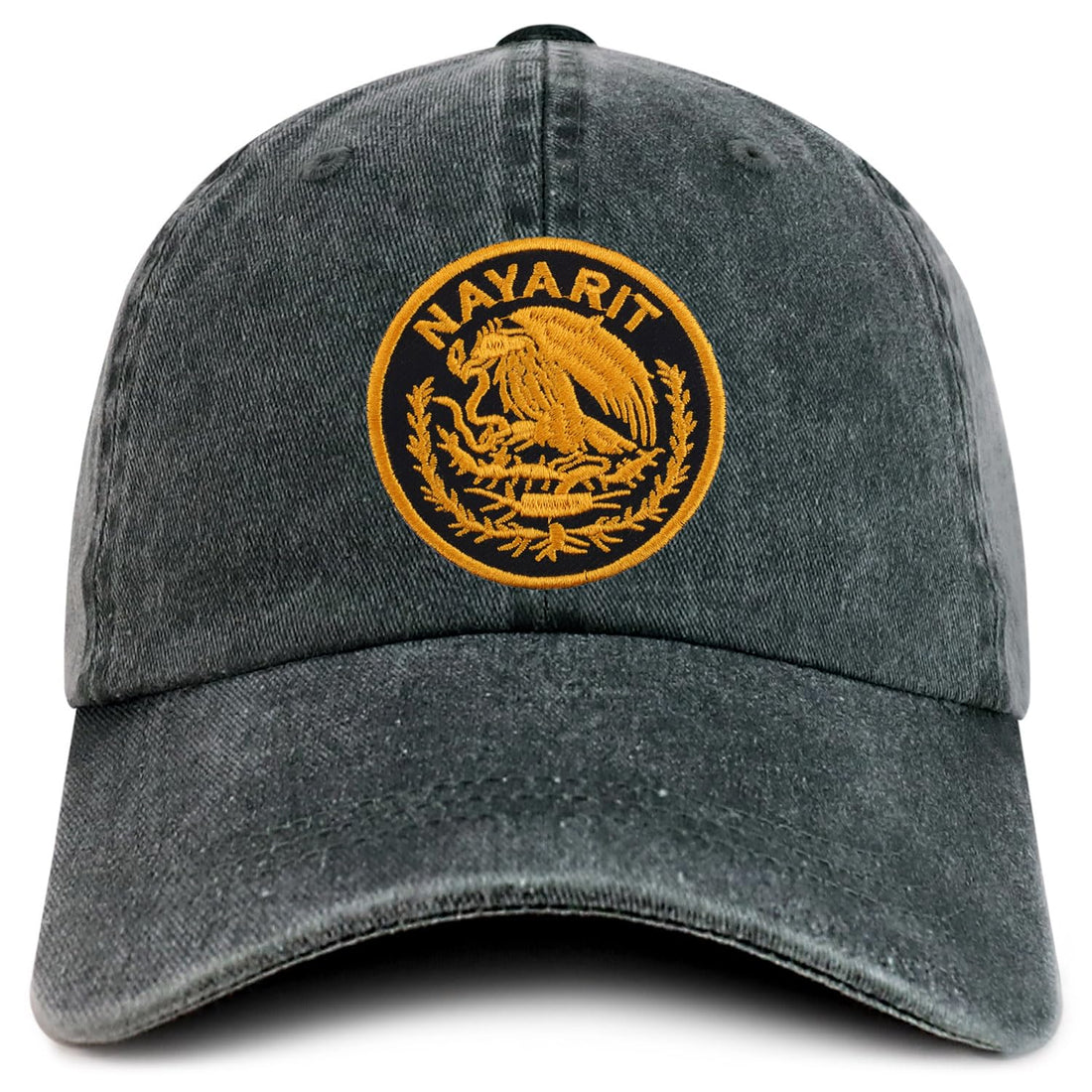 Trendy Apparel Shop Nayarit Mexico Gold Embroidered Patch Pigment Dyed Washed Baseball Cap
